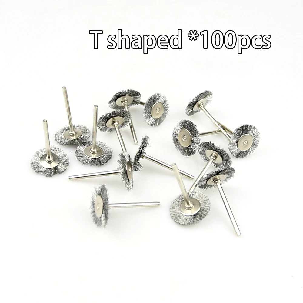 100 pieces/Pack Mini Steel Wire Grinding Brush 3mm / 1/8 in. Shank Mounted Polishing Brush