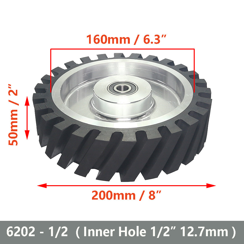 1 piece 200x50mm Grooved/Solid Rubber Contact Wheel 8x2" Belt Sander Polishing Wheel Abrasive Belts Set