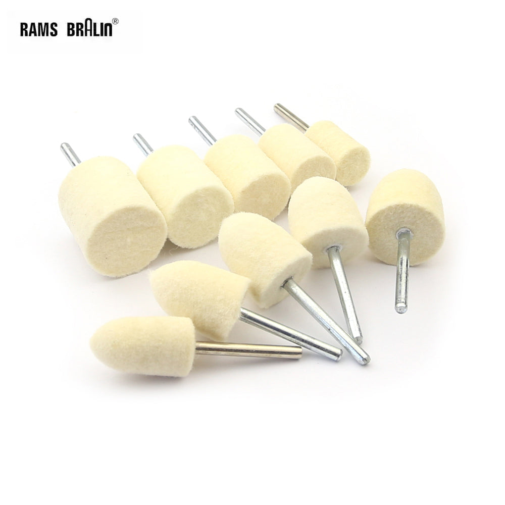 20 pcs OD 11/24" to 19/24" Wool Felt Bobs 1/8" Shaft Mounted Point Metal Plastic Mould Fine Polishing
