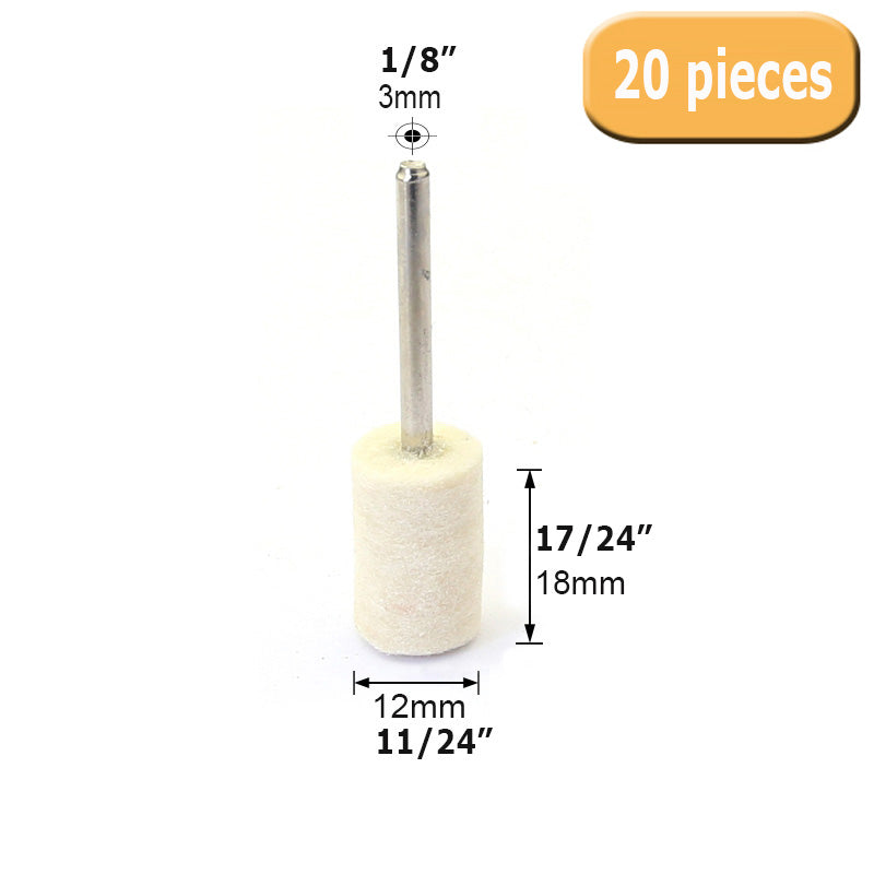20 pcs OD 11/24" to 19/24" Wool Felt Bobs 1/8" Shaft Mounted Point Metal Plastic Mould Fine Polishing