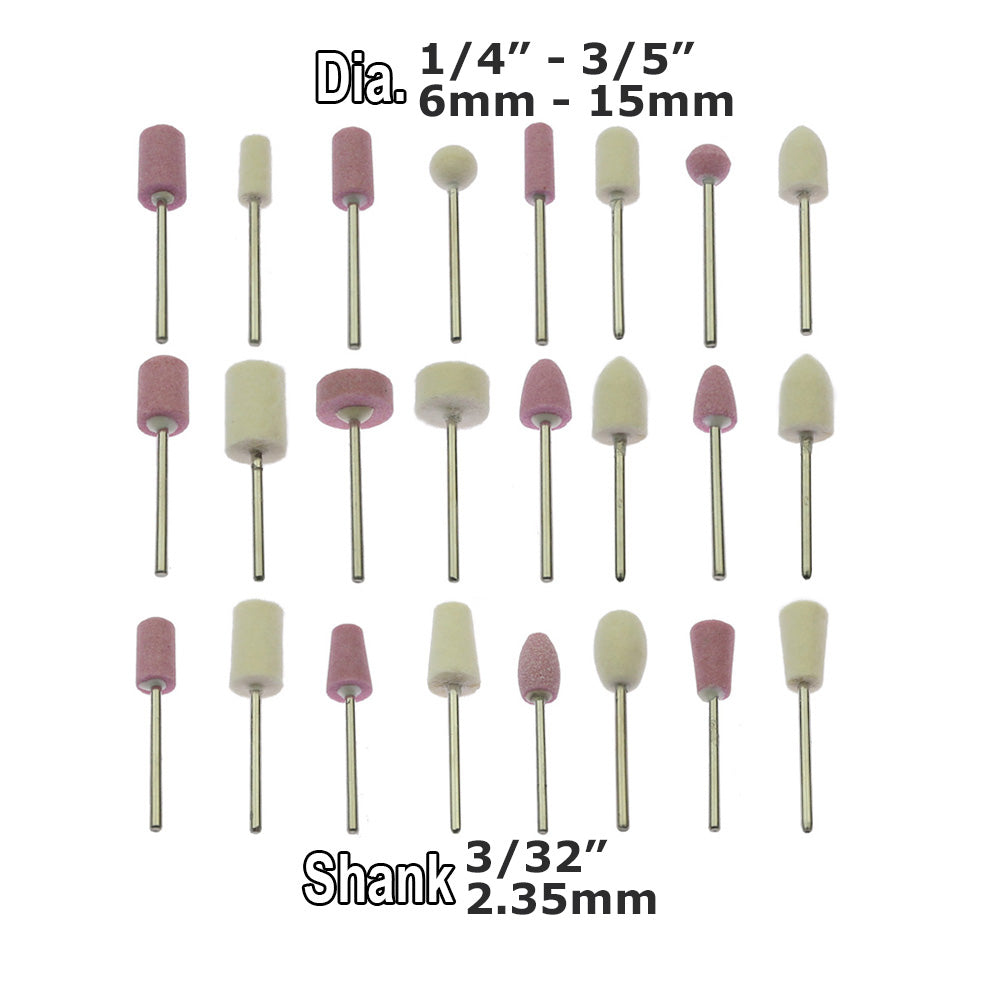 24 pcs 3/32" 2.35mm shank Mounted Points Ceramic Grinding Stone Wool Felt Polishing Wheel for Mould Nail Finish
