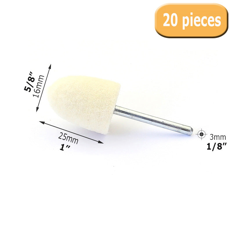 20 pcs OD 11/24" to 19/24" Wool Felt Bobs 1/8" Shaft Mounted Point Metal Plastic Mould Fine Polishing