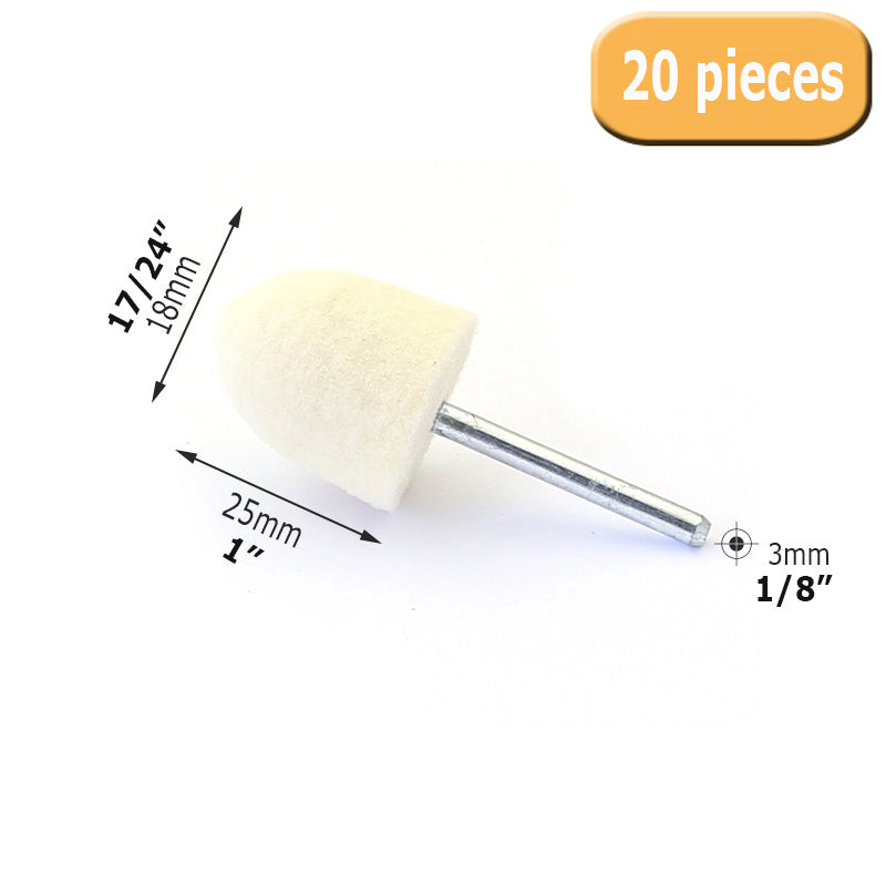 20 pcs OD 11/24" to 19/24" Wool Felt Bobs 1/8" Shaft Mounted Point Metal Plastic Mould Fine Polishing