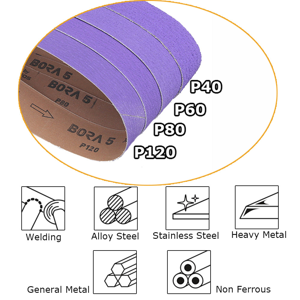 2x42 inch BORA5 Ceramic Abrasive Sanding Belts GXK51-P AO Grinding Bands for Steel Plastic Wood Polishing