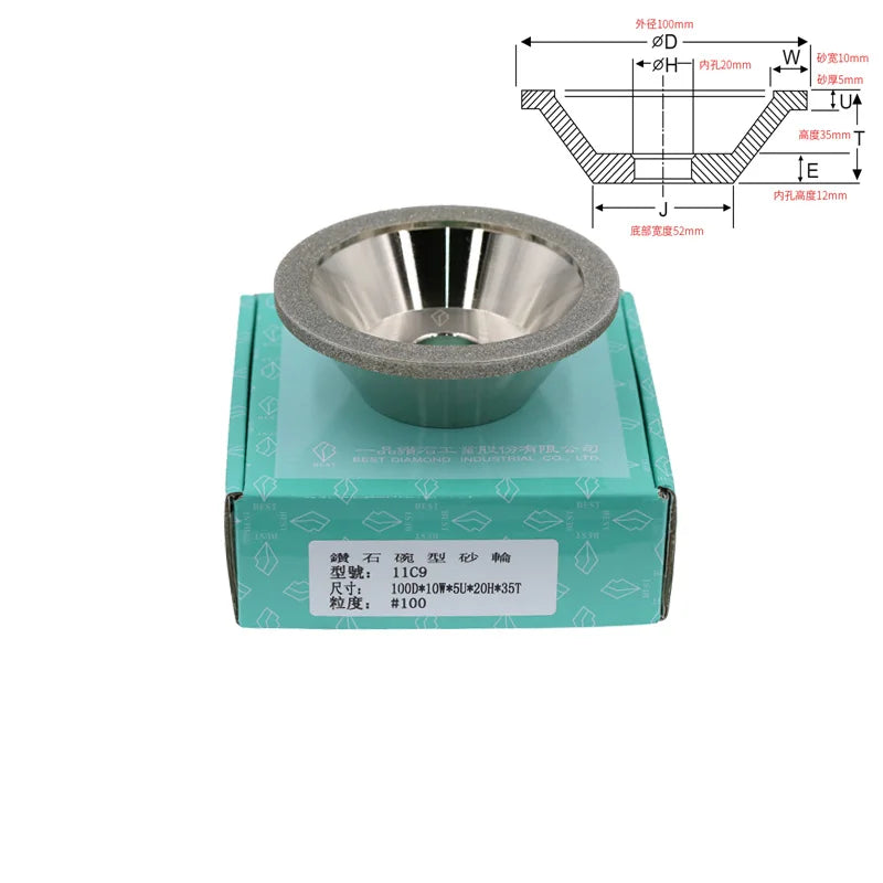 4"/100mm Diamond Grinding Abrasive Wheel P100 - P600 Bowl-shaped CNC Knife Carbide Metal Tungsten Steel Milling Cutter
