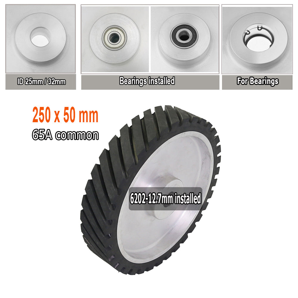 1 piece 250x50mm Belt Grinder Contact wheel 10x2 inch Grooved Rubber Wheel for Abrasive Sanding Belt