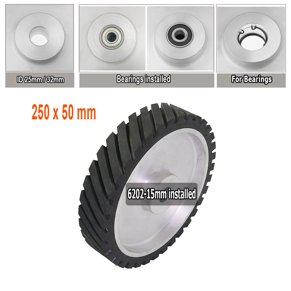 1 piece 250x50mm Belt Grinder Contact wheel 10x2 inch Grooved Rubber Wheel for Abrasive Sanding Belt