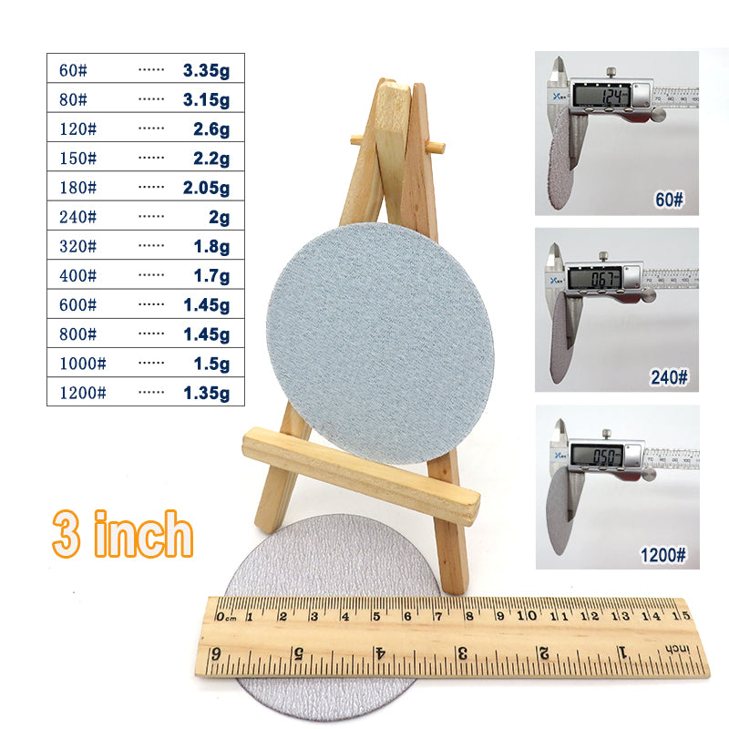 100 pcs 3"/75mm Dry Abrasive Sanding Disc P60 -P1000 Air Sander Tools for Wood Grinding Polishing